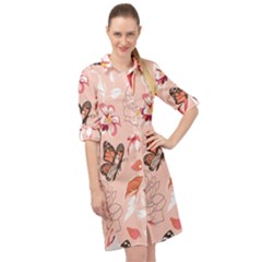 Beautiful Seamless Spring Pattern With Roses Peony Orchid Succulents Long Sleeve Mini Shirt Dress