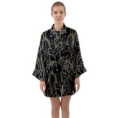 Art Deco Geometric Abstract Pattern Vector Long Sleeve Satin Kimono