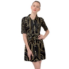 Art Deco Geometric Abstract Pattern Vector Belted Shirt Dress