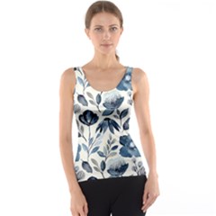 Indigo Watercolor Floral Seamless Pattern Tank Top