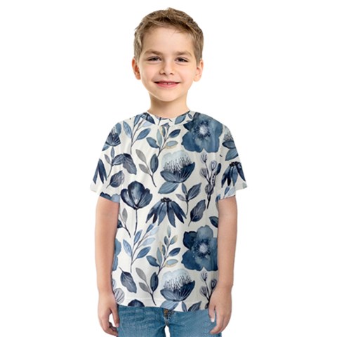 Indigo Watercolor Floral Seamless Pattern Kids  Sport Mesh Tee by BangZart