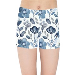 Indigo Watercolor Floral Seamless Pattern Kids  Sports Shorts by BangZart