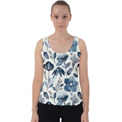 Indigo Watercolor Floral Seamless Pattern Velvet Tank Top