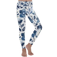 Indigo Watercolor Floral Seamless Pattern Kids  Lightweight Velour Classic Yoga Leggings by BangZart