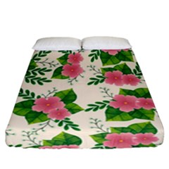 Cute Pink Flowers With Leaves-pattern Fitted Sheet (california King Size) by BangZart