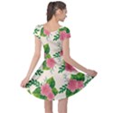 Cute pink flowers with leaves-pattern Cap Sleeve Dress View2