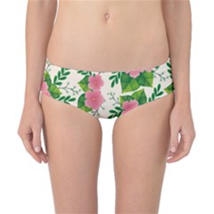 Cute Pink Flowers With Leaves-pattern Classic Bikini Bottoms