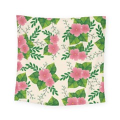 Cute Pink Flowers With Leaves-pattern Square Tapestry (small) by BangZart