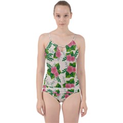 Cute Pink Flowers With Leaves-pattern Cut Out Top Tankini Set