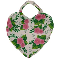 Cute Pink Flowers With Leaves-pattern Giant Heart Shaped Tote by BangZart