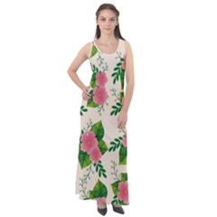 Cute Pink Flowers With Leaves-pattern Sleeveless Velour Maxi Dress by BangZart