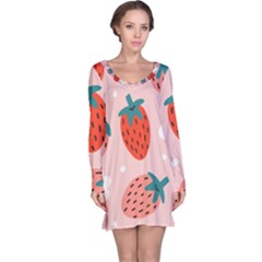 Strawberry Seamless Pattern Long Sleeve Nightdress