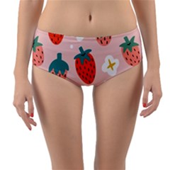 Strawberry Seamless Pattern Reversible Mid-waist Bikini Bottoms