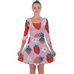 Strawberry Seamless Pattern Quarter Sleeve Skater Dress