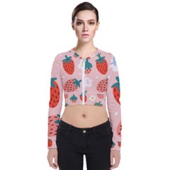 Strawberry Seamless Pattern Long Sleeve Zip Up Bomber Jacket by BangZart