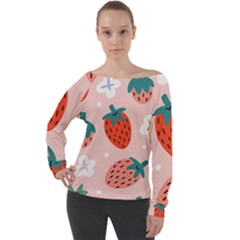 Strawberry Seamless Pattern Off Shoulder Long Sleeve Velour Top by BangZart