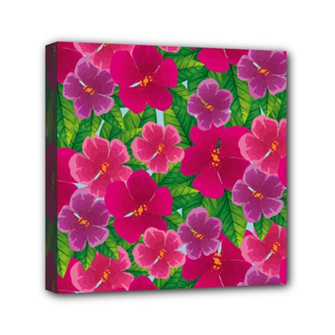 Background Cute Flowers Fuchsia With Leaves Mini Canvas 6  X 6  (stretched) by BangZart