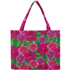 Background Cute Flowers Fuchsia With Leaves Mini Tote Bag