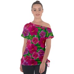 Background Cute Flowers Fuchsia With Leaves Tie-up Tee