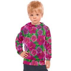 Background Cute Flowers Fuchsia With Leaves Kids  Hooded Pullover by BangZart