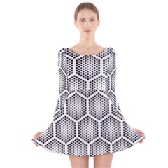 Halftone Tech Hexagons Seamless Pattern Long Sleeve Velvet Skater Dress