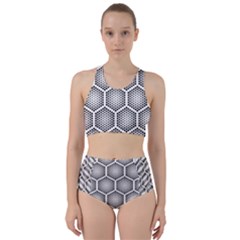 Halftone Tech Hexagons Seamless Pattern Racer Back Bikini Set