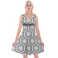 Halftone Tech Hexagons Seamless Pattern Reversible Velvet Sleeveless Dress