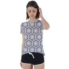 Halftone Tech Hexagons Seamless Pattern Short Sleeve Foldover Tee