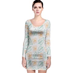 Hand Drawn Cute Flowers With Leaves Pattern Long Sleeve Bodycon Dress