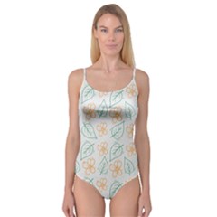 Hand Drawn Cute Flowers With Leaves Pattern Camisole Leotard 