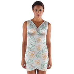 Hand Drawn Cute Flowers With Leaves Pattern Wrap Front Bodycon Dress