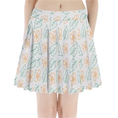 Hand Drawn Cute Flowers With Leaves Pattern Pleated Mini Skirt