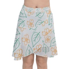 Hand Drawn Cute Flowers With Leaves Pattern Chiffon Wrap Front Skirt by BangZart