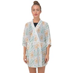 Hand Drawn Cute Flowers With Leaves Pattern Half Sleeve Chiffon Kimono