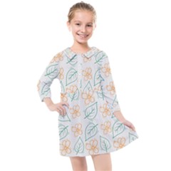 Hand Drawn Cute Flowers With Leaves Pattern Kids  Quarter Sleeve Shirt Dress by BangZart