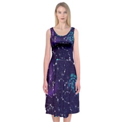Realistic Night Sky Poster With Constellations Midi Sleeveless Dress