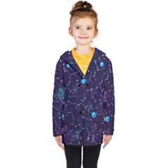 Realistic Night Sky Poster With Constellations Kids  Double Breasted Button Coat