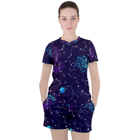 Realistic Night Sky Poster With Constellations Women s Tee And Shorts Set by BangZart