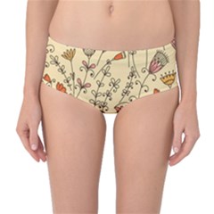 Seamless Pattern With Different Flowers Mid-waist Bikini Bottoms