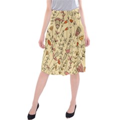 Seamless Pattern With Different Flowers Midi Beach Skirt