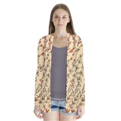 Seamless Pattern With Different Flowers Drape Collar Cardigan