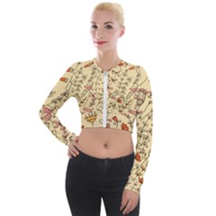 Seamless Pattern With Different Flowers Long Sleeve Cropped Velvet Jacket by BangZart