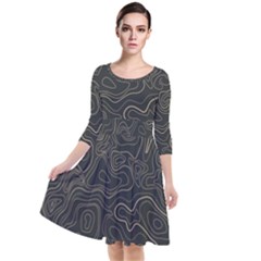 Damask Seamless Pattern Quarter Sleeve Waist Band Dress