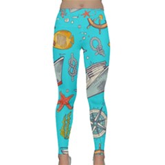 Colored Sketched Sea Elements Pattern Background Sea Life Animals Illustration Classic Yoga Leggings