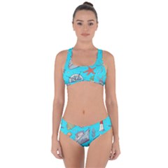 Colored Sketched Sea Elements Pattern Background Sea Life Animals Illustration Criss Cross Bikini Set by BangZart