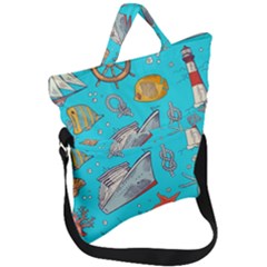 Colored Sketched Sea Elements Pattern Background Sea Life Animals Illustration Fold Over Handle Tote Bag by BangZart