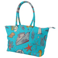 Colored Sketched Sea Elements Pattern Background Sea Life Animals Illustration Canvas Shoulder Bag