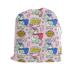 Seamless Pattern With Many Funny Cute Superhero Dinosaurs T Rex Mask Cloak With Comics Style Drawstring Pouch (2xl)