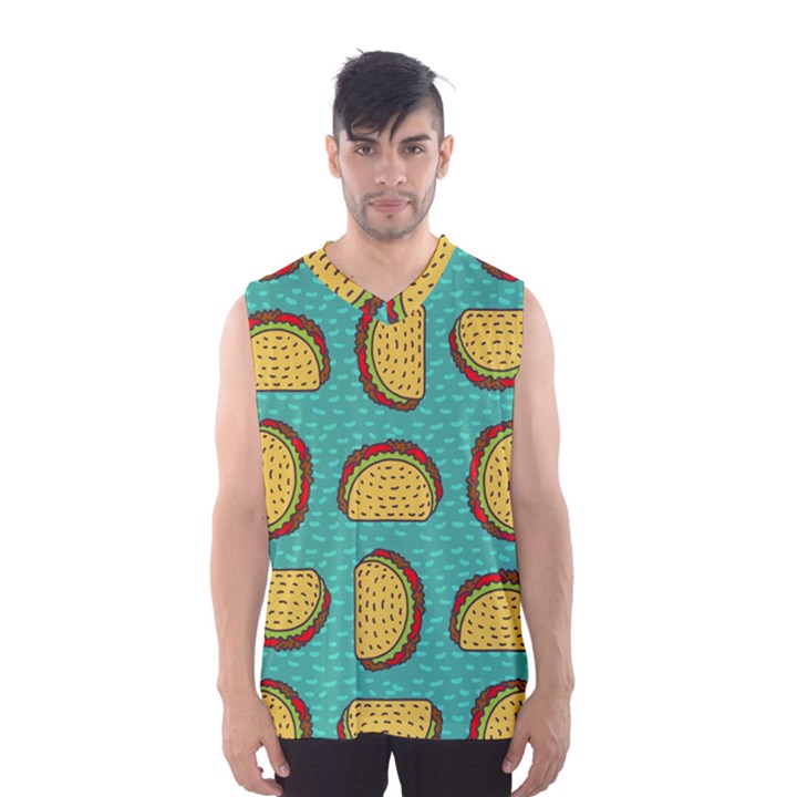 Taco drawing background mexican fast food pattern Men s Basketball Tank Top