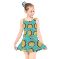 Taco Drawing Background Mexican Fast Food Pattern Kids  Skater Dress Swimsuit